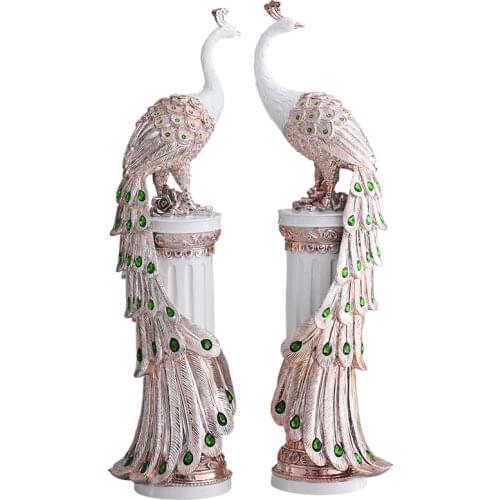 European Luxury Resin Peacock+Pillar Ornaments Crafts Home Livingroom Table Figurines Decoration Hotel Office Desktop Sculptures