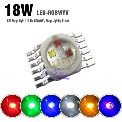 Supper Bright 18W RGBWYV Stage Light 45mil All Color 12 pin For 18 Watt Red Green Blue White Yellow Purple 3 W Watt LED Chip