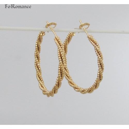 GENEROUS STYLE TWISTED SPOT LINES ROUND HOOP YELLOW GOLD GP DIAMETER 35 MM EARRING 1.38INCH