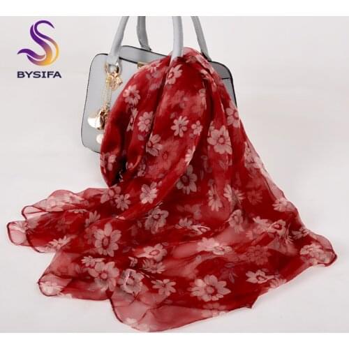 New Dark Red Silk Scarf Shawl Women Fashion Floral Pattern Large Long Scarves Wraps Spring Fall Female Neck Scarf Cape 170*105cm
