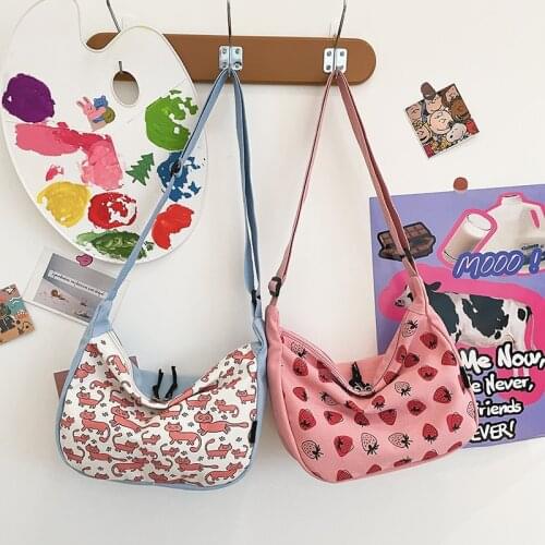 Pretty Fabric Baguette Bag Ladies Cartoon Pattern Shoulder Bag Womens Dumplings Summer Crossbody Female Canvas Bags Shopper