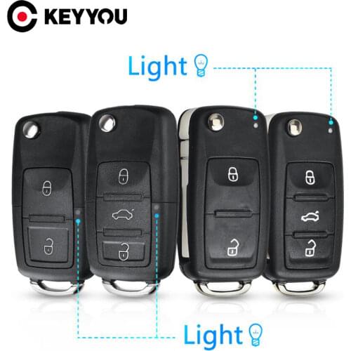 KEYYOU 10PCS 2/3 Buttons Folding Car Key Flip Key Shell For VW polo passat b5 Tiguan Golf VOLKSWAGEN Seat Skoda auto key blank