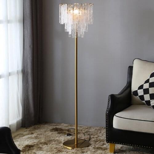 Modern Luxury Water Ripple Crystal Glass Shade Led Floor Lamp Hotel Villa Living Room Home Decor Light Bedroom Sofa Bedside Lamp