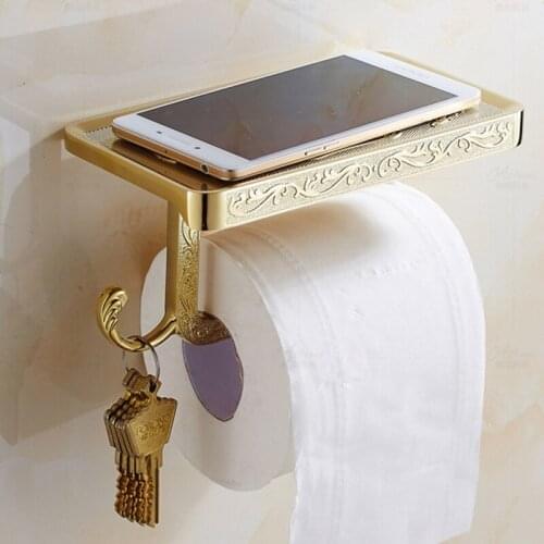 Bathroom Antique Carving Zinc Alloy Toilet Roll Paper Holder Towel Storage Rack Phone Wall Shelf Bathroom Organizer Accessories