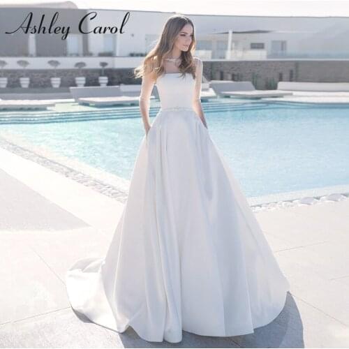Ashley Carol A-Line Wedding Dress 2021 Elegant Satin Beaded Scoop Bride Dresses Illusion Long Sleeve Princess Vestido De Noiva