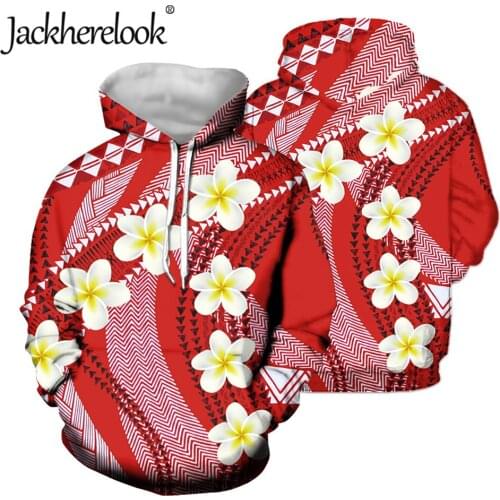 Jackherelook Red Polynesain Tribal Hibiscus Floral Print Autumn Oversize Sweatshirt for Ladies Loose Long Sleeve Pullover Hoodie