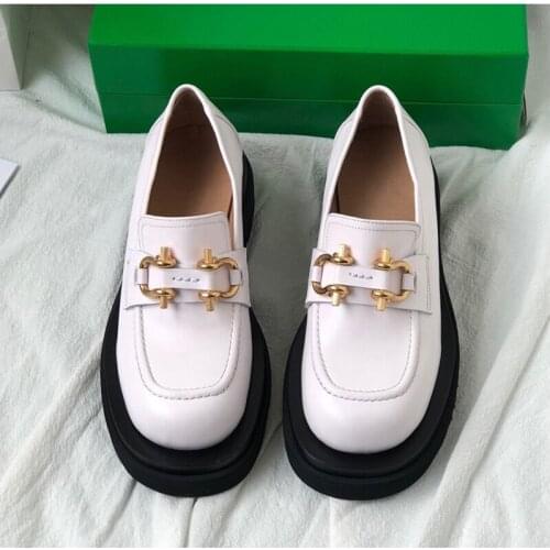 Women Chunky Loafers Ladies Black Leather Shoes Brand Designer Retro British Luxury Fashion Girl Style Metal Decor Single Shoes
