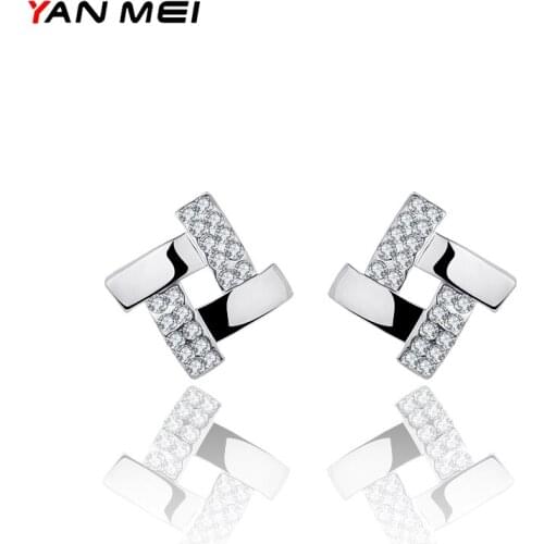 YAN MEI New Arrival Square Shaped Earrings with Austrian Zircon Polished Silver Color Stud Earring GLE9018