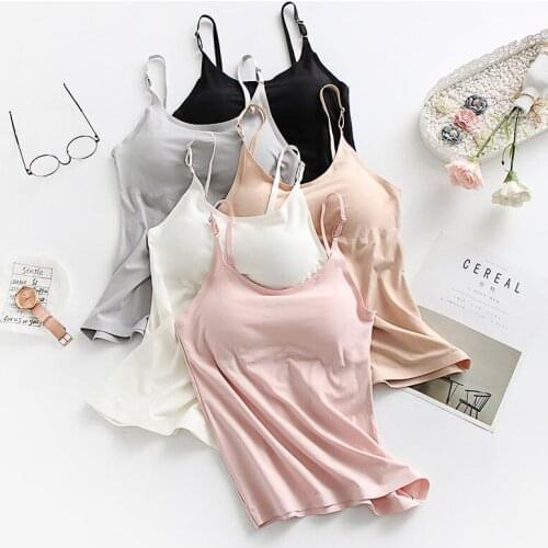 Women 2020 New Spring Summer Padded Bra Spaghetti Strap Vest Female Seamless Cami Tank Tops Sleeveless Slim Shirt Blouse Y674