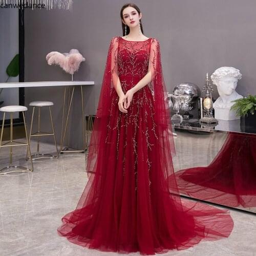2020 Vestido-de-festa Dubai Style Rom Dress Full Crystal Pearl Beaded Long Prom Dress High Collar Full Sleeves Formal Party Gown