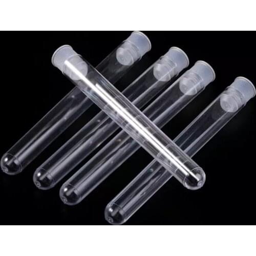 10PCS 12x100mm Lab Clear Plastic Test Tube Round Bottom Tube Vial with Cap Office Lab Experiment Supplies