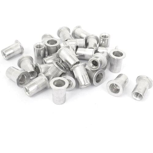 100Pcs Aluminum Alloy Fluted Flat Head Rivet-nut Threaded Flat Head Rivet Nut Insert Nutserts
