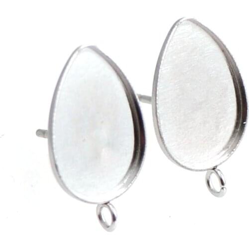 10x14mm Stainless Steel 10pcs/lot Drop Shap Earrings Blank Base Bezels Earring Hooks Supplies for Jewelry Making Cabochons Base
