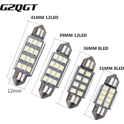 2pcs New 31mm 36mm 39mm 41mm 8SMD 12SMD 2835 C5W CANBUS No Error Led Car License Plate Lights Dome Reading Lamp White DC 12V