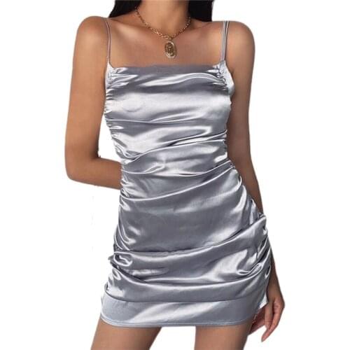 2020 Fashion Trend Womens Sleeveless Thin Suspender Dress Summer New Sexy Pleated Shoulder Strap Bandage Slim Party Mini Dress