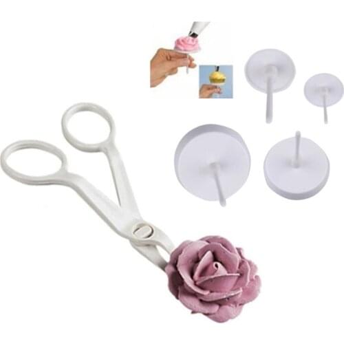 5Pcs/lot Piping Flower Scissors Nail Safety Rose Decor Lifter Fondant Cake Decorating Tray Cream Transfer Baking Pastry Tools