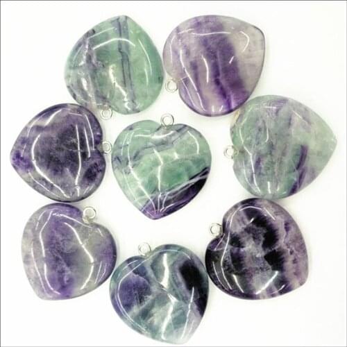 5pcs nature colored fluorite stone pendants heart shape 25mm top fashion jewelry pendants nice color diy jewelry findings