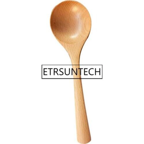 50pcs Big Wood Round Soup Spoon Beech Wooden Rice Ramen Scoop Japanese Style Kitchen Tableware 20.5x6cm