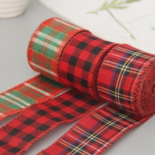 6cm 6M Plaid Ribbon Christmas Decoration Imitation Hemp Roll Red and Green Snowflake Ribbons Wire DIY Bow Wedding Gift Wrapping