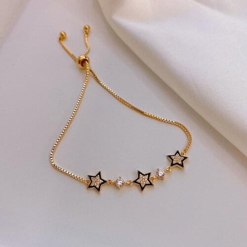 Dripping Oil Black Five-pointed Star Bracelet Light Luxury Girlfriends Student Korean Personality Jewelry Charm Bracelet Jewelry