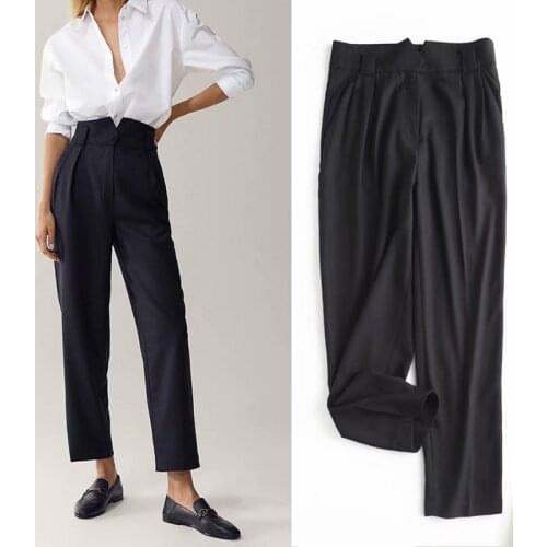 England Office Lady Fashion Simple High Waist Suit Pants Women Navy Pantalones Mujer Pantalon Femme Trousers Women Sets Business
