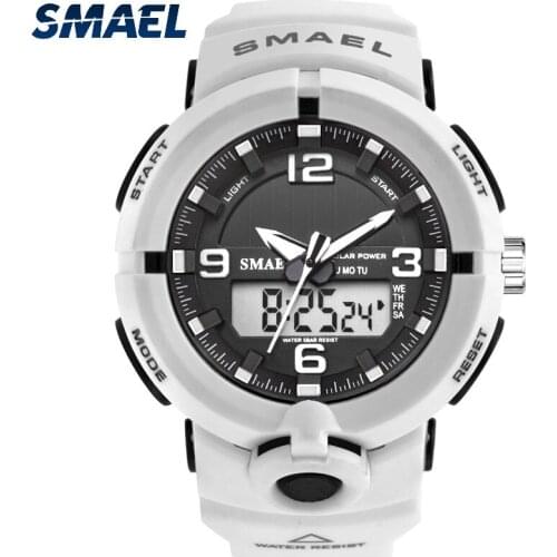 SMAEL Men Luminous Watches Sport Digital Mens Wristwatches Solar For Power Enviormentally Alarm Male Clock reloj hombre 8017