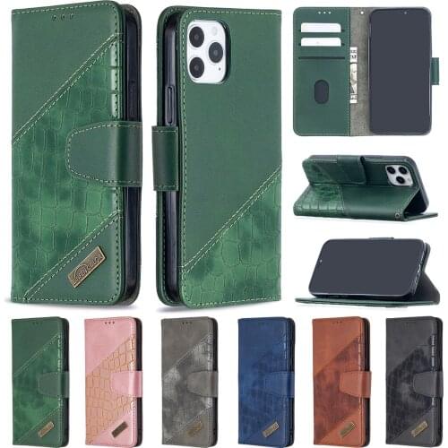 PU Leather Phone Cases for iPhone 11 12 Pro Max SE 2020 XR XS 7 8 Plus Flip Wallet Case Crocodile Pattern Splicing Protect Cover