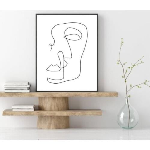 Black White Abstract Minimal One Line Drawing Face Canvas Painting Nordic Minimalist Poster Wall Art Prints Living Room Decor