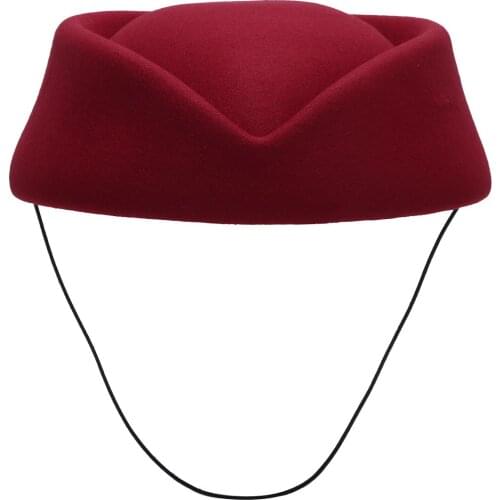 Women Stewardess Cap Wool Felt Air Hostesses Hat Fancy Cosplay Decor Party Pillbox Hat Millinery Teardrop Fascinator Base Bonnet