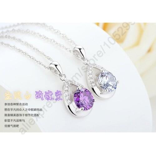 Factory Hot Sale Wholesale Real Pure 925 Sterling Silver Shiny Zircon Pendant Necklaces Woman Gift Jewelry 2 Color Options