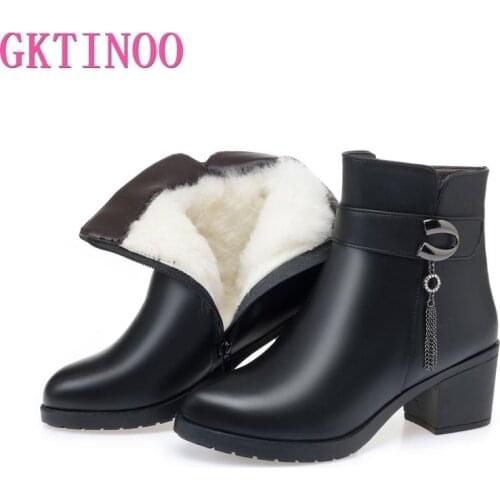 GKTINOO 2020 NEW Fashion Soft Leather Women Ankle Boots High Heels Zipper Shoes Warm Wool Winter Boots for Women Plus Size 35-43