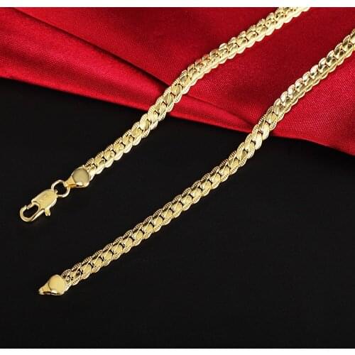Hot 18K Gold classic 6MM Sideways Chain 925 Sterling Silver Necklace For Women Men Fashion Party Wedding Jewelry Christmas Gifts
