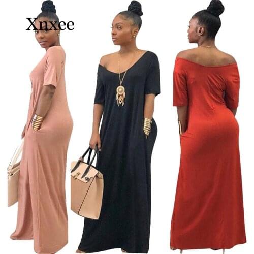 Hot Sale Womens Summer Casual Long Maxi Dress Female Split Party Beach Solid Color Pocket Summer Dress Outfits Pluse Size S-3XL