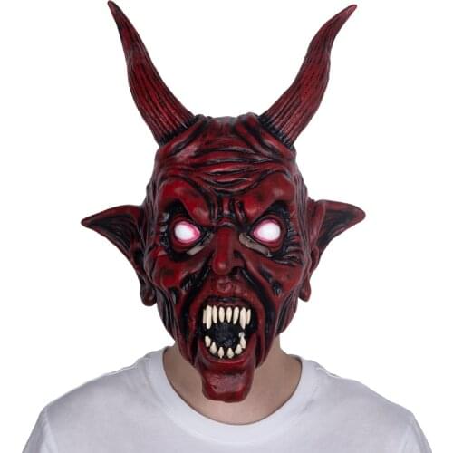 Halloween Horror Party Cosplay Scary Red Devil Horn Mask Haunted House Disguise Ghost Props