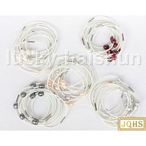 JQHS wholesale 10Pcs 11mm white pink black gray wine red pearls white leather Bracelet j11408