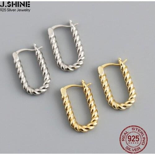 JShine Fashion Twist Rope U-shaped Gold Plating 925 Sterling Silver Hoop Earrings for Women Minimalist Fine Earrings Geometry