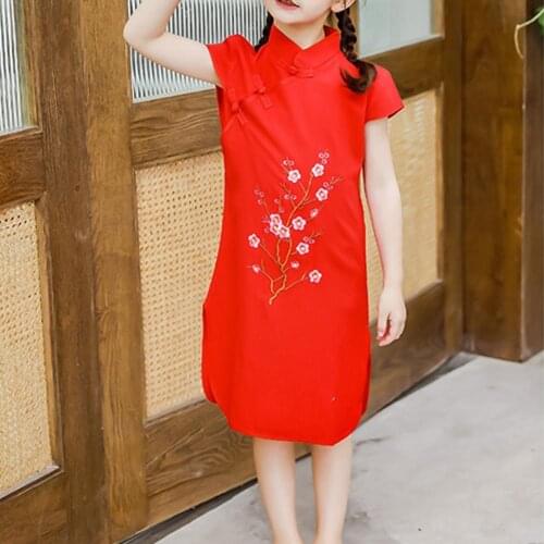 Princess Girls Qipao Chinese Traditional Dress Cheongsams Embroidery Cotton Cheongsam Dress for Kids Girls Qipao vestido chino