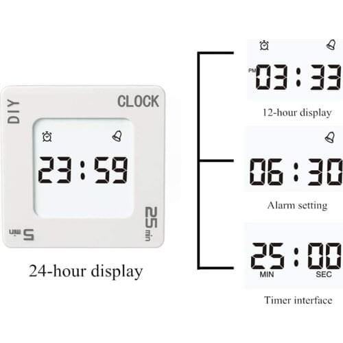 Creative Square Alarm Clock DIY Time Management Pomodoro Timer Vibration Flashing Backlight Timer Reminder For Students