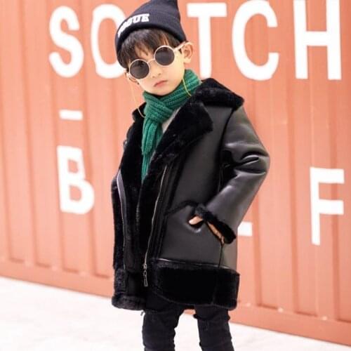 Winter Children jackets Faux Fur Coat Baby Boys Girls Clothes PU Patchwork Thick Warm Outwear Kids Clothes Unisex Overcoat Y145