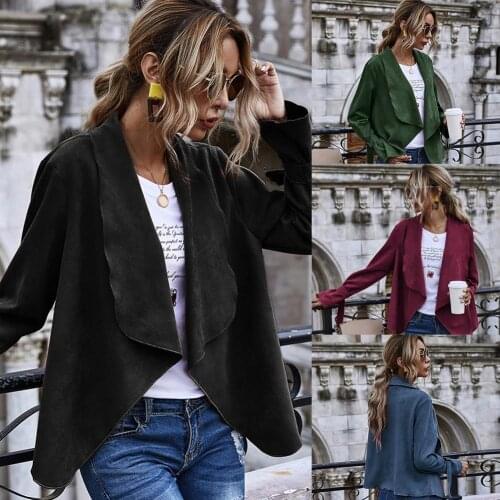 Autumn Winter Women Solid Color Lapel Collar Short Jacket Open Front Suede Coat Womens Clothing женская куртка femme veste 2020