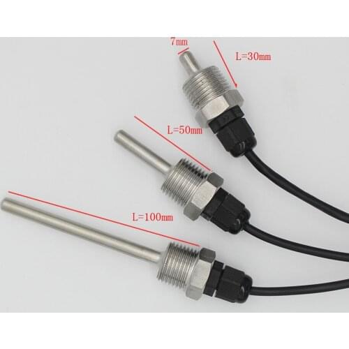 L30mm- L150mm 1x DS18B20 Digital Temperature Sensor G1/2" Thread Probe DIA=7mm 1m PVC 3-core Wire SUS304 Stainless Steel Shell