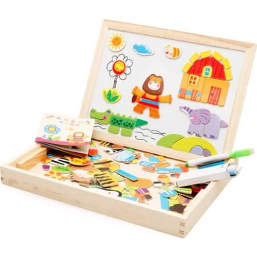 N156 Free shipping Happy farm forest paradise magnetic wooden double - sided puzzle drawing board children 's educational toys