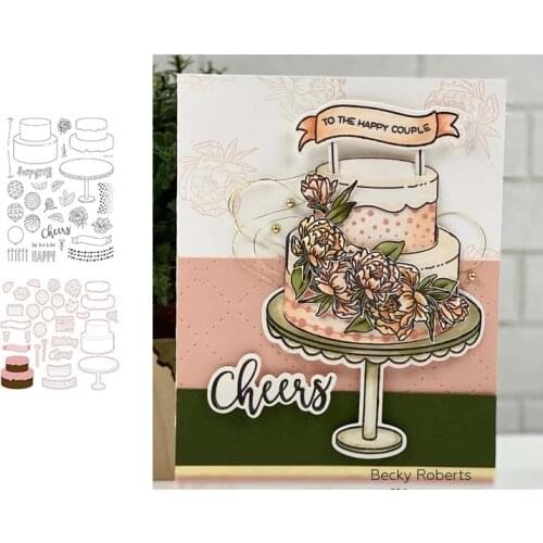 Happy Birthday Cake Flag Metal Cutting Dies and Rubber Stamps Letters for Scrapbooking Craft Stencil DIY Album Template Decor