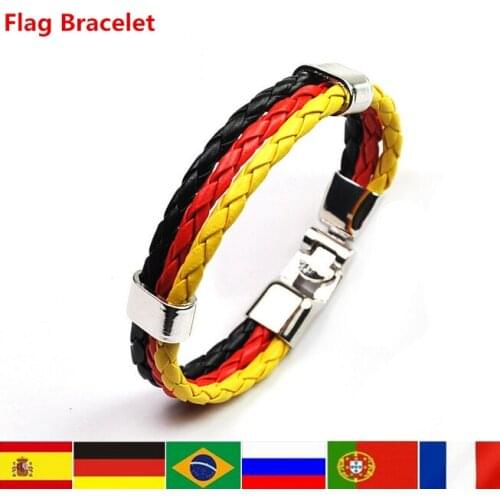 National flags World Cup BRAZIL SPAIN italy 2016 sports Surfer 3 strands braided rope Bangles leather Bracelet for men