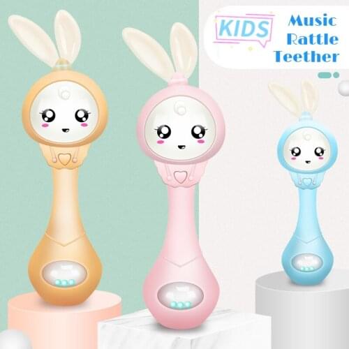 Musical Flashing Baby Teether Rattle Toys Rabbit Hand Bell Mobile Infant Pacifier Weep Tear Newborn Early Educational Toys Gifts