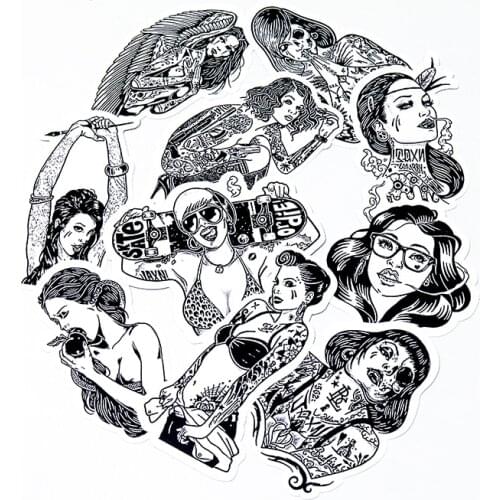 TD ZW 10Pcs/lot Big Size Gothic Style Cool Tatoo Girls Stickers For Skateboard Car Laptop Luggage Snowboard Bike Decal Sticker