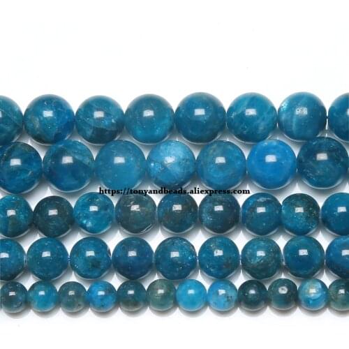 Natural Stone Blue Apatite Round Loose Beads 15" Strand 6 8 10mm Pick Size for Jewelry