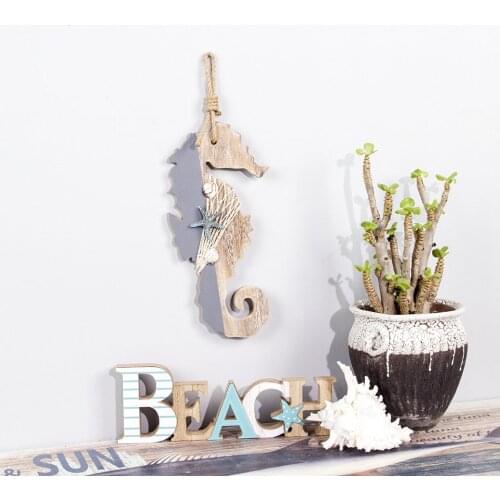 New Mediterranean Log Color Hippocampus Ocean Marine Style Ornaments Retro Wooden Decorative Board Home Wall Pendant Decoration