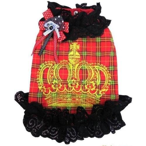 Dog thick dress fleece dress inside lace pets dresses with crown emboridery XS-XXL