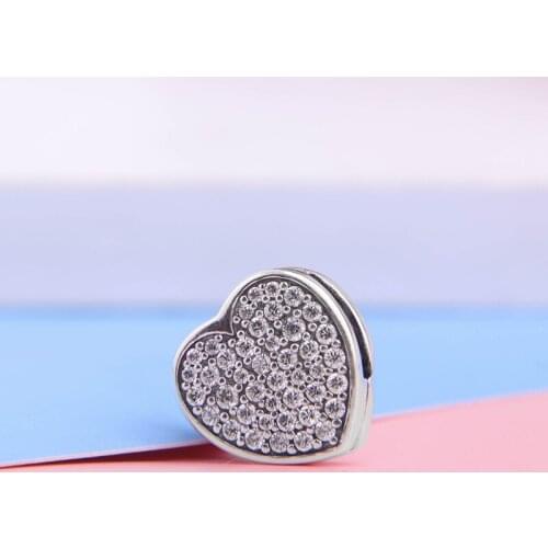 2020 Valentines Day Pave Heart Clip Charm 925 Sterling silver Love Charms fit Reflexions Bracelet DIY for women jewelry